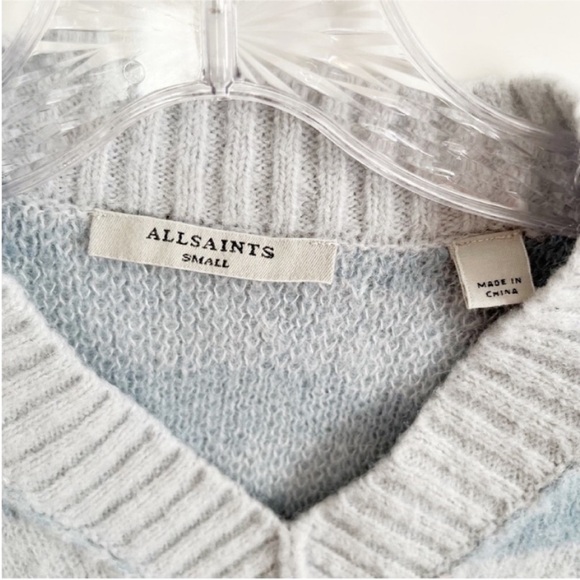 Allsaints Tiga Sweater blue v neck pullover tiger stripe alpaca wool - Picture 6 of 8